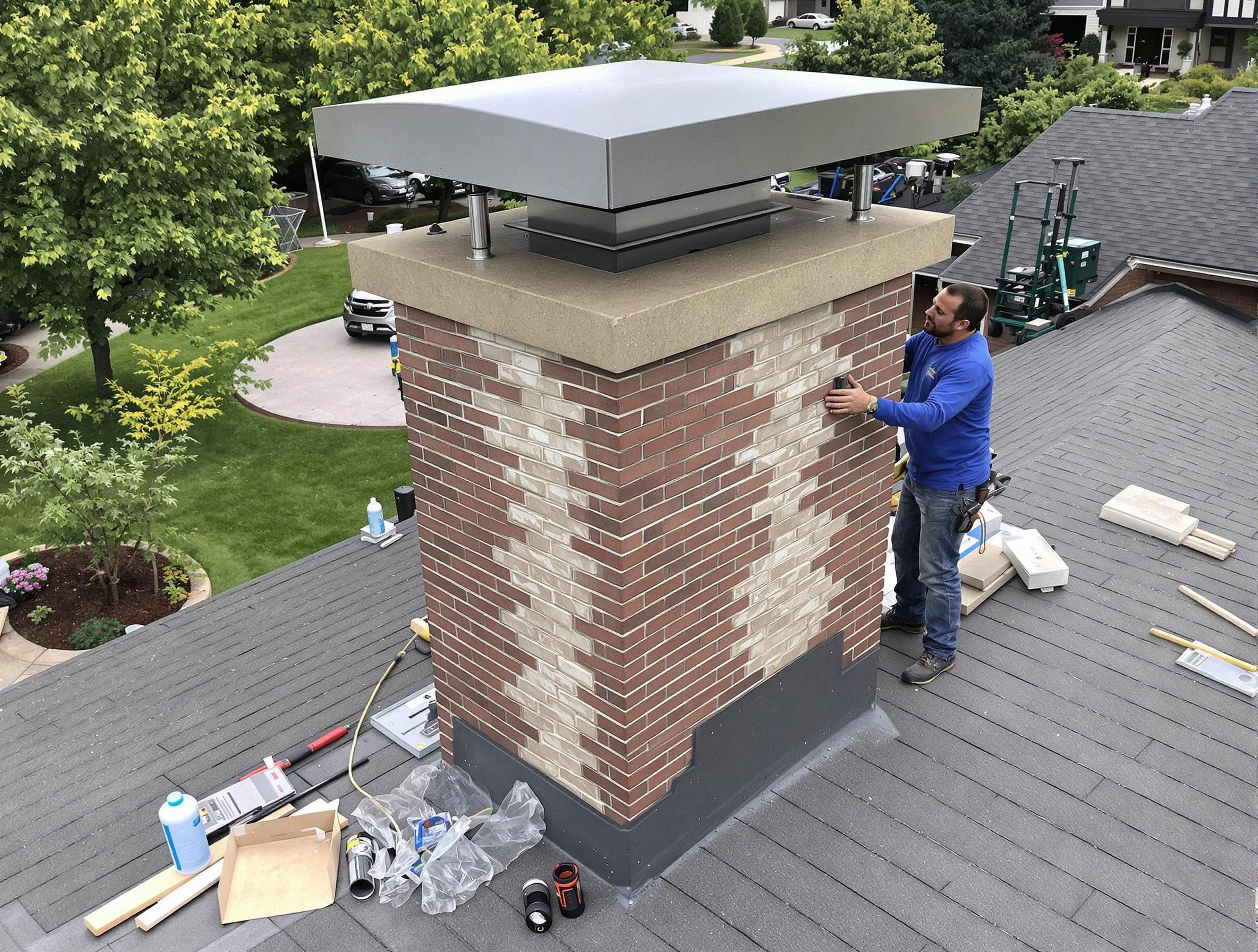 Gallatin Chimney Sweep team working on a custom chimney remodel in Gallatin, TN